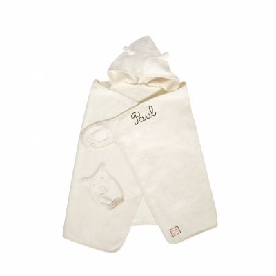 Cape de bain personnalisable Basile et Lola et son gant ourson par Moulin Roty
