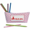 Trousse scolaire rose � pois personnalisable