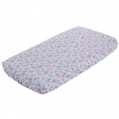 Drap housse de lit floral rose et bleu (60 x 120 cm)