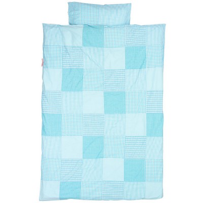 Housse de couette et taie d'oreiller patchwork turquoise (100 x 135 cm)