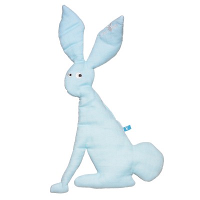 Doudou lapin mousseline de coton bleu Zouf par WALLABOO