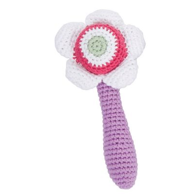 Hochet vertical Fleur rose en crochet par Sebra