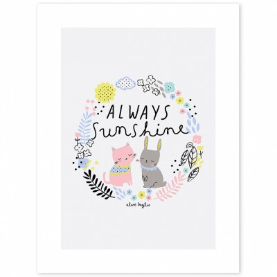 Poster chats et fleurs happy clouds by aless baylis (30 x 40 cm)