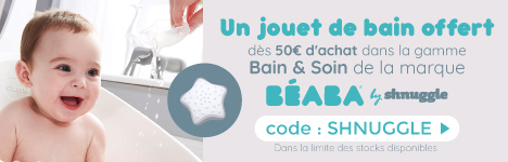 Un jouet de bain offert dès 50€ d'achat dans la gamme Bain & Soin de la marque Shnuggle. > voir conditions