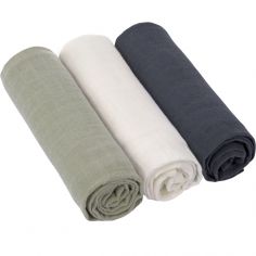 Lot de 3 langes en mousseline Cozy Home Vert, blanc et bleu (85 x 85 cm) - Lässig 