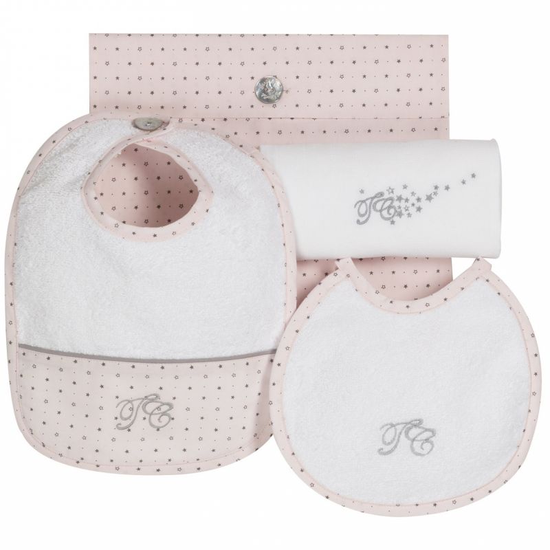 Kit de naissance rose (lot : 1 petit bavoir, 1 grand bavoir, 1 lange) Pluie d'étoile  Tartine et Chocolat