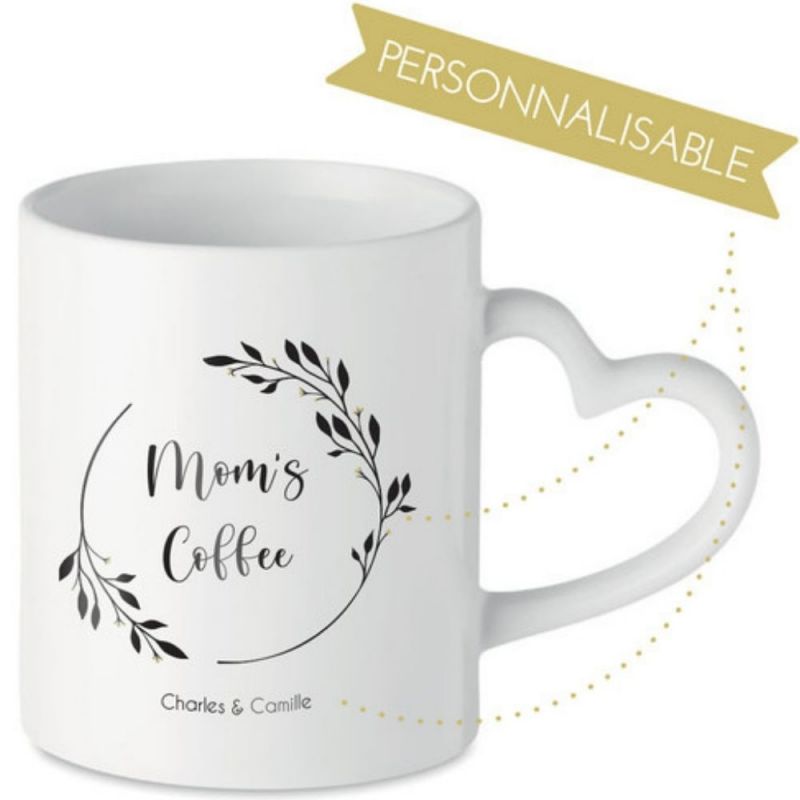 Mug couronne ronde - poignée coeur (personnalisable) Mes Mots Déco