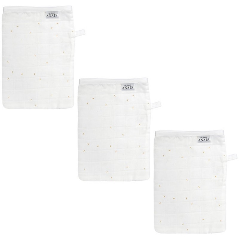 Lot de 3 gants de toilette en mousseline Gold Blossom Les Rêves d'Anaïs