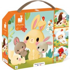 Malette de 4 petits puzzles Animaux de la ferme (6 à 16 pièces) - Janod 