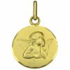 Médaille ronde Ange 16 mm bord festonné (or jaune 750°) - Premiers Bijoux