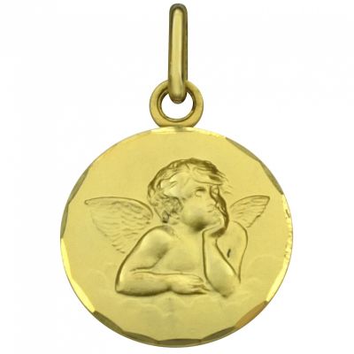 Médaille ronde Ange 16 mm bord festonné (or jaune 750°)
