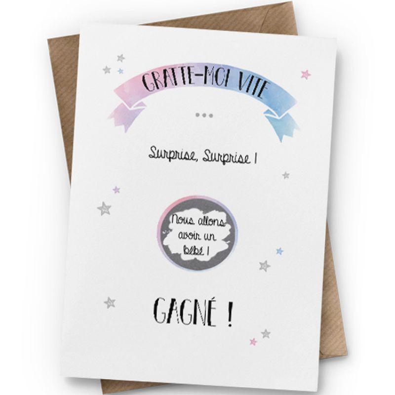Carte à gratter annonce de grossesse (10 x 15 cm) La Poupette à paillettes