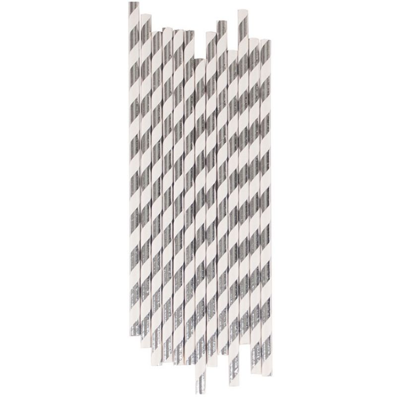 Lot de 25 pailles rayures argentées My Little Day