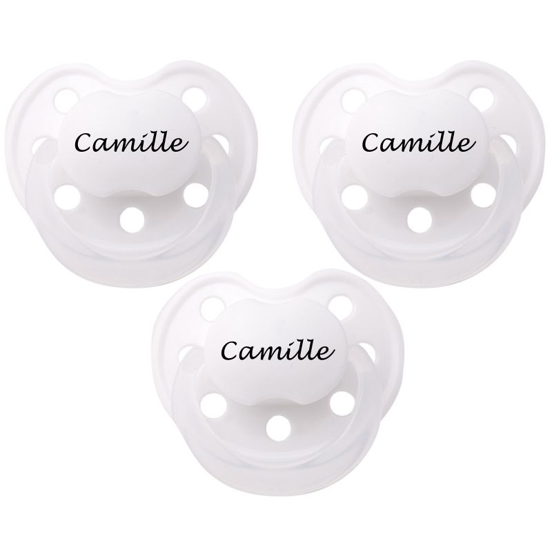 Lot de 3 sucettes personnalisables anatomiques Deluxe blanc en silicone (0-3 mois) Baby Tute
