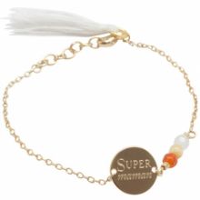 Bracelet cordon Super Maman (plaqué or)  par Petits trésors