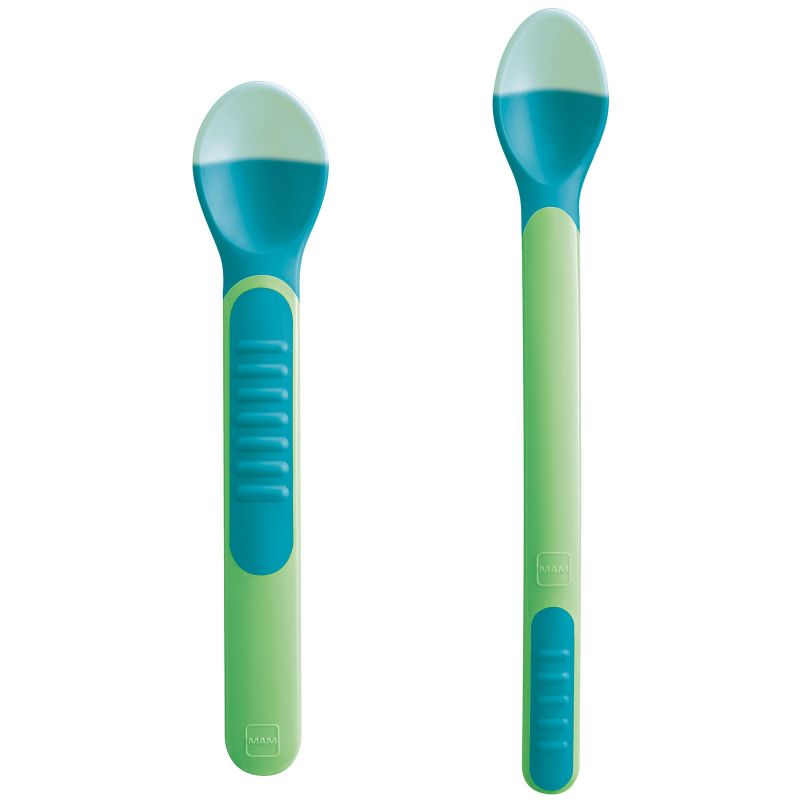 Lot de 2 cuillères thermosensibles vertes et étui de transport MAM