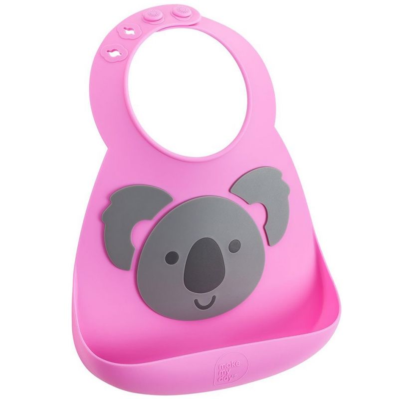 Bavoir silicone à poche Koala rose et gris Make My Day