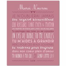 Tableau Merci Nounou personnalisable rose blush (33 x 41 cm)  par Mes Mots Déco