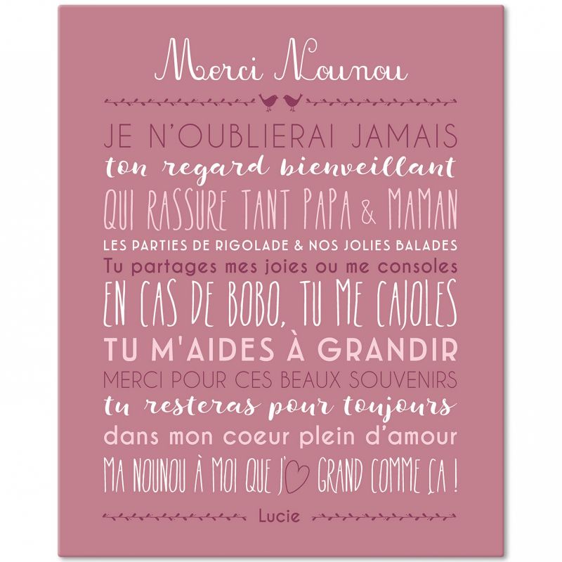 Tableau Merci Nounou personnalisable rose blush (33 x 41 cm) Mes Mots Déco