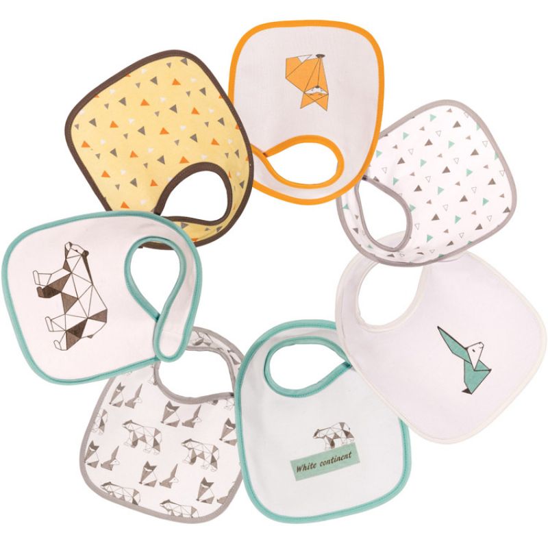 Lot de 7 bavoirs de naissance Origami Trois Kilos Sept