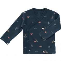 Cardigan croisé en coton bio Rabbit mood indigo (0-3 mois : 50 à 60 cm) - Fresk
