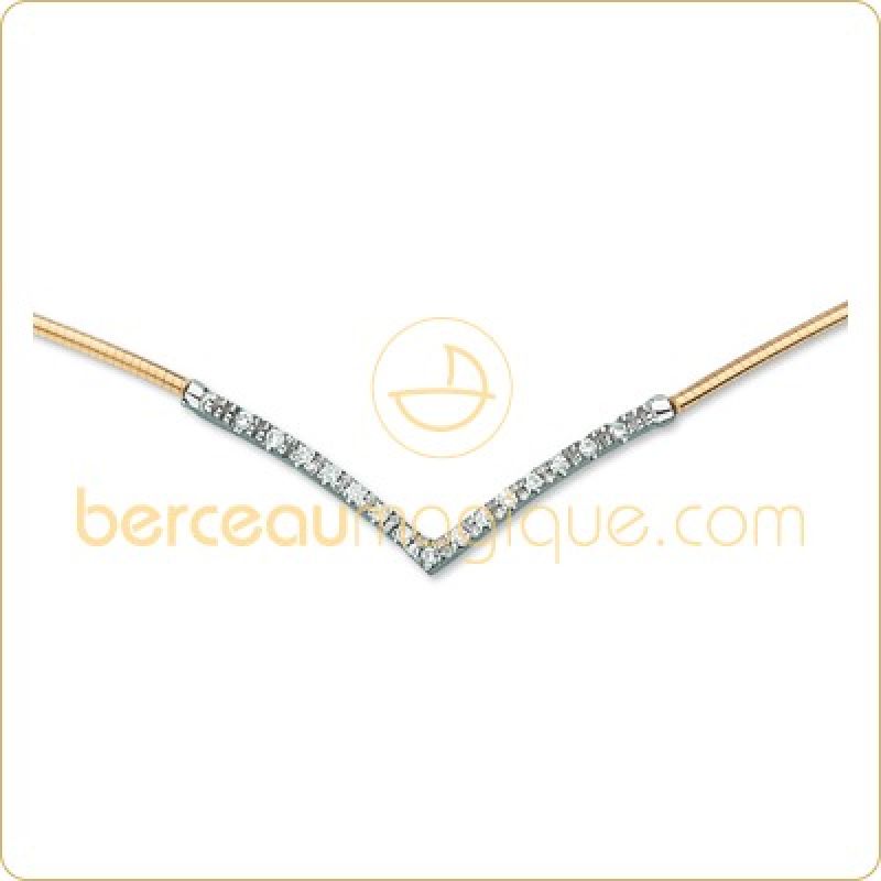 Collier or jaune avec barrette V en diamants  Berceau magique bijoux