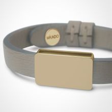 Bracelet cuir Hip-Hop Gris (or jaune 750° et cuir)  par Mikado