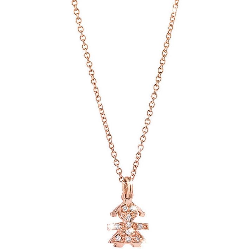 Collier sur chaîne Briciole symbole fille (or rose 750° et pavé de diamants) leBebé