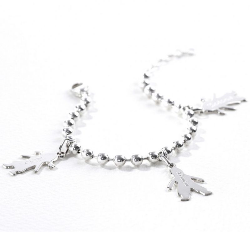 Bracelet chaîne boule 2 charms silhouette petit garçon ou petite fille (argent 925°) Petits trésors