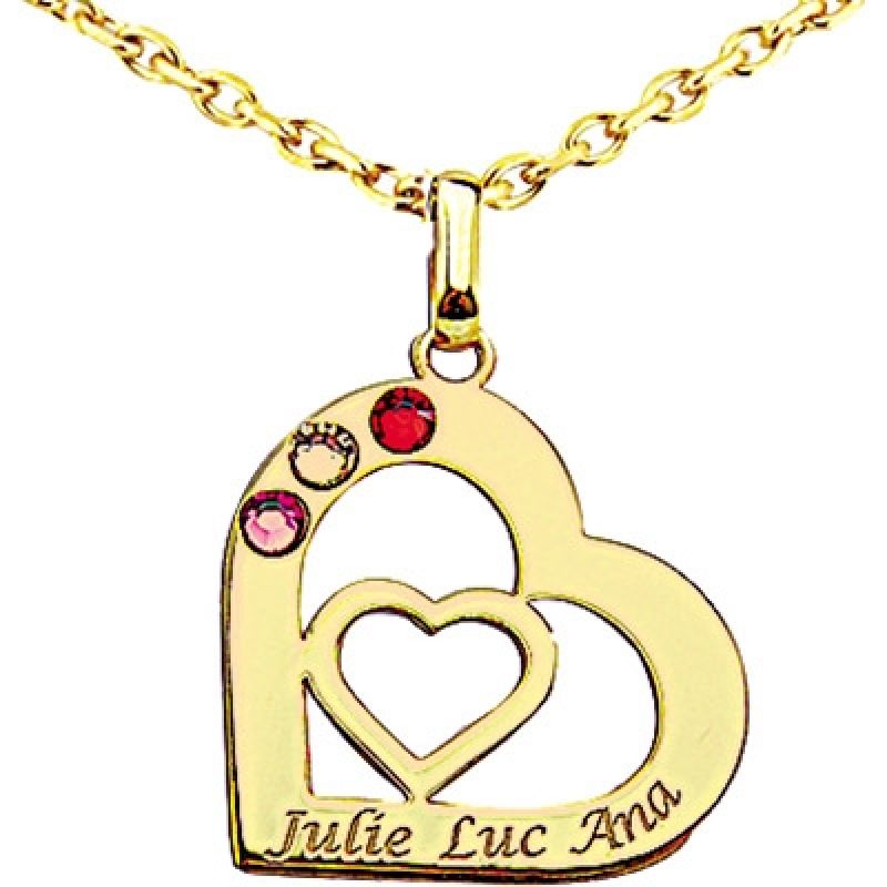 Pendentif coeur double avec Swarovski (or jaune 750°) Louis de l'Ange