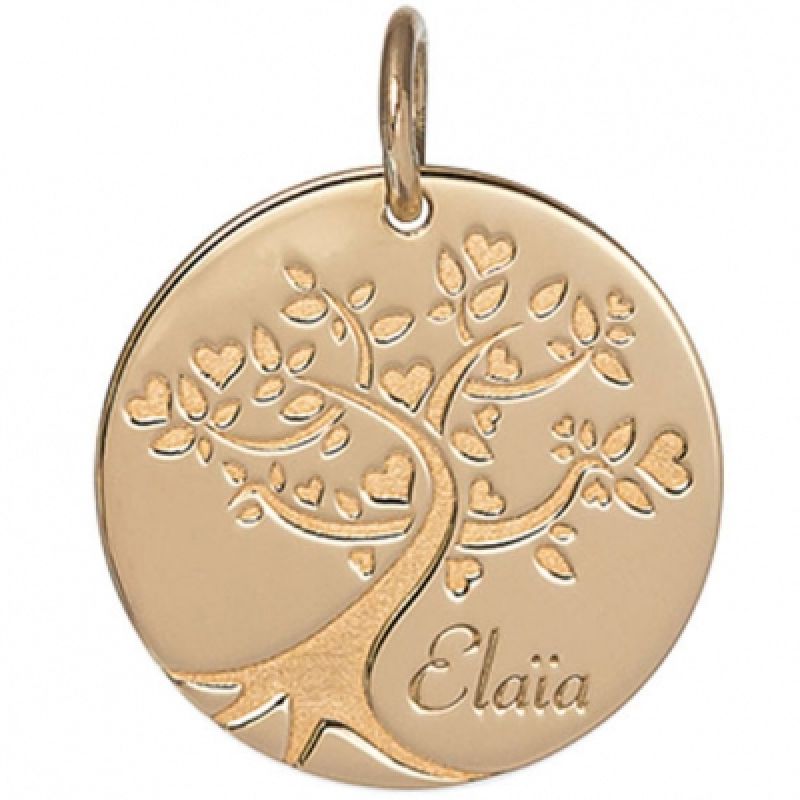Médaille de naissance Arbre de vie Elaïa personnalisable 17 mm (or jaune 750°) Je t'Ador