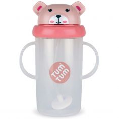 Tasse antifuite avec paille lestée Ours Rose (300 ml) - TUM TUM