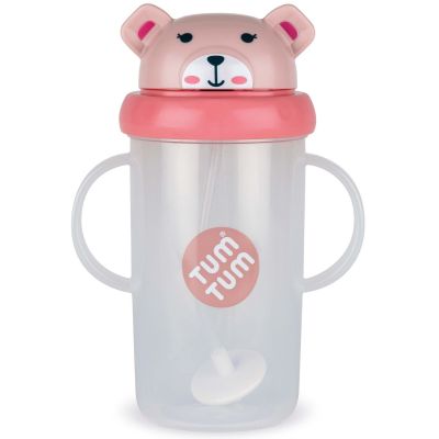 Tasse antifuite avec paille lestée Ours Rose (300 ml) TUM TUM