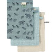 Lot de 3 gants de toilette en mousseline Enchanting Elephant