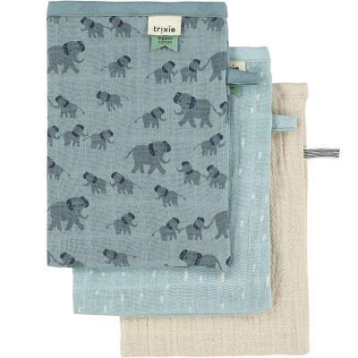 Lot de 3 gants de toilette en mousseline Enchanting Elephant  par Trixie