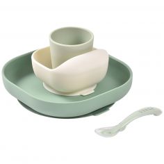 Coffret repas silicone Vert sauge et Vert de gris (4 pièces) - Béaba