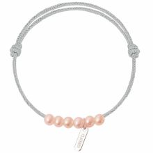 Bracelet bébé Baby little treasures cordon gris perle 6 perles roses 3 mm (or blanc 750°)  par Claverin