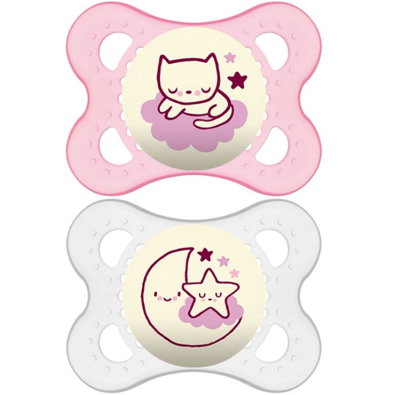 Lot de 2 sucettes anatomiques Nuit fille en silicone (0-6 mois) MAM