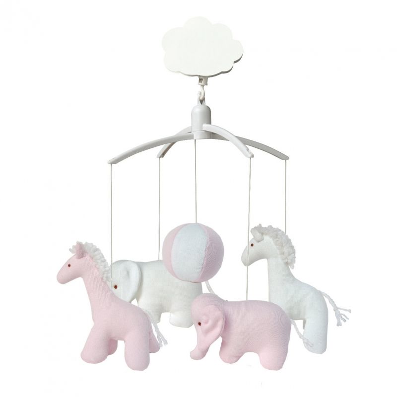 Mobile musical Girafe, éléphant rose et blanc Trousselier