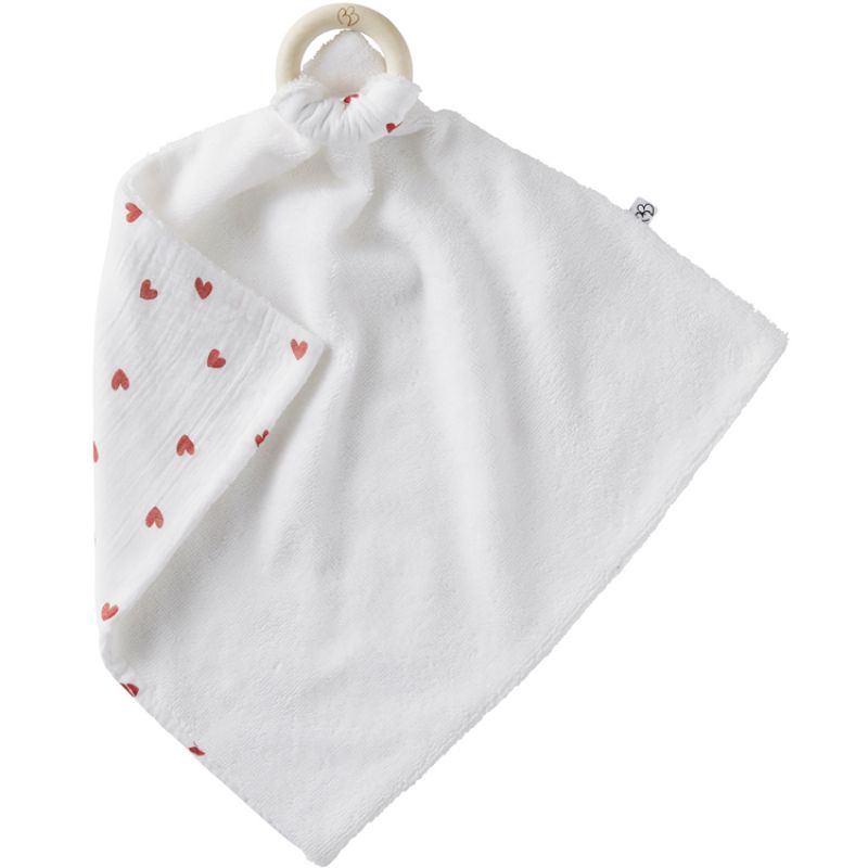 Doudou plat avec anneau de dentition imprimé cœurs (35 x 35 cm) BB & Co