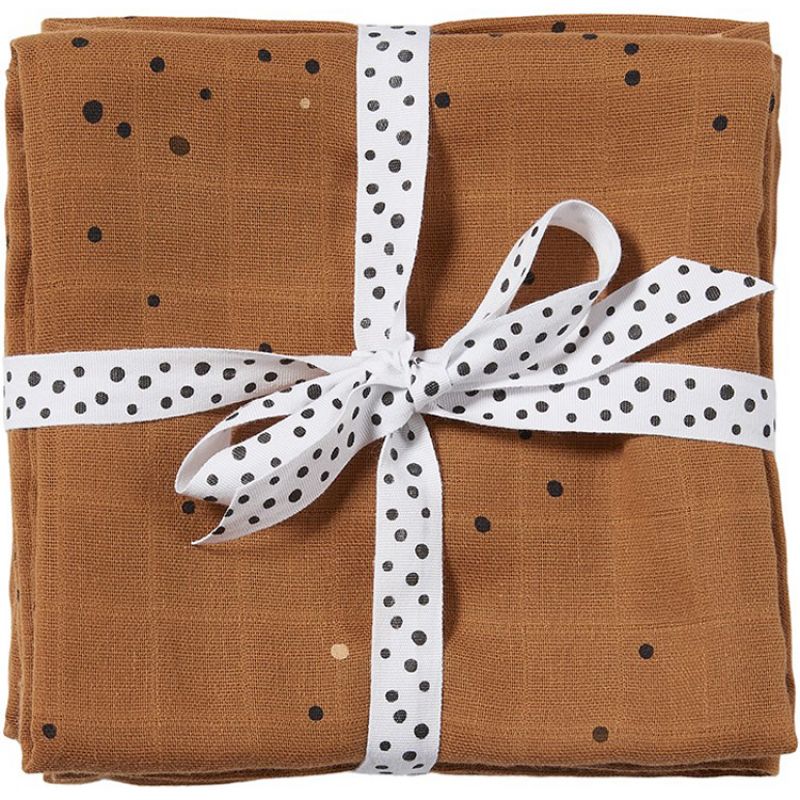 Lot de 2 langes Dreamy dots jaune moutarde (70 x 70 cm) Done by Deer