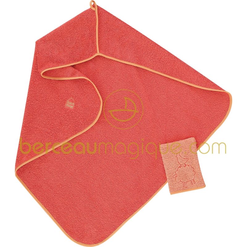 Sortie de bain personnalisable + gant Corail, rouge & co Sucre d'orge