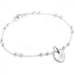 Bracelet chaîne perlée médaille coeur personnalisable (argent 925°) - Petits trésors