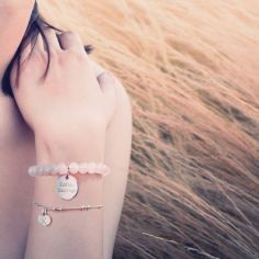 Bracelet chaîne perlée médaille coeur personnalisable (argent 925°)