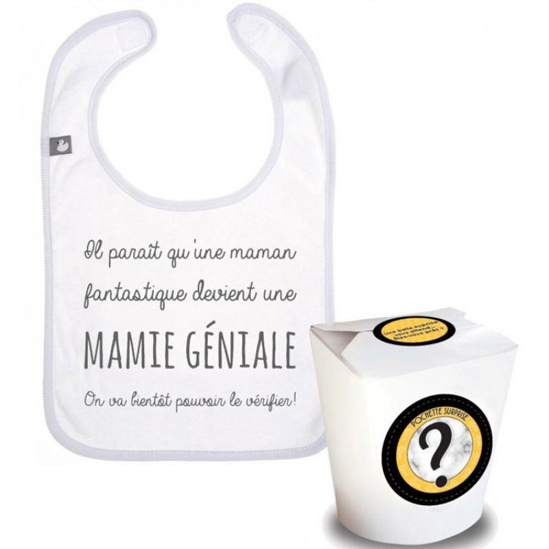 Pochette surprise annonce de grossesse bavoir Une mamie géniale BB & Co