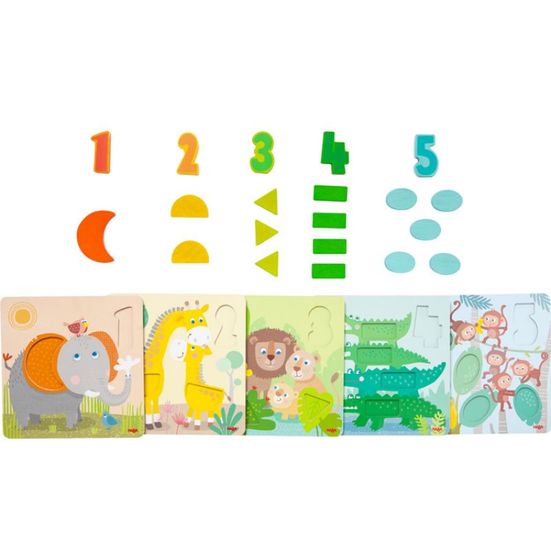 5 puzzles à encastrer chiffres Animaux sauvages Haba