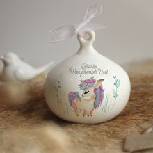 Boule de Noël en porcelaine Licorne (personnalisable)  par Gaëlle Duval