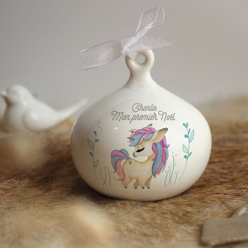 Boule de Noël en porcelaine Licorne (personnalisable) Gaëlle Duval