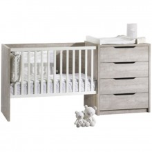 Lit bébé combiné évolutif en lit junior avec son tiroir sur roulettes Loft bois (60 x 120 cm)  par Sauthon Signature