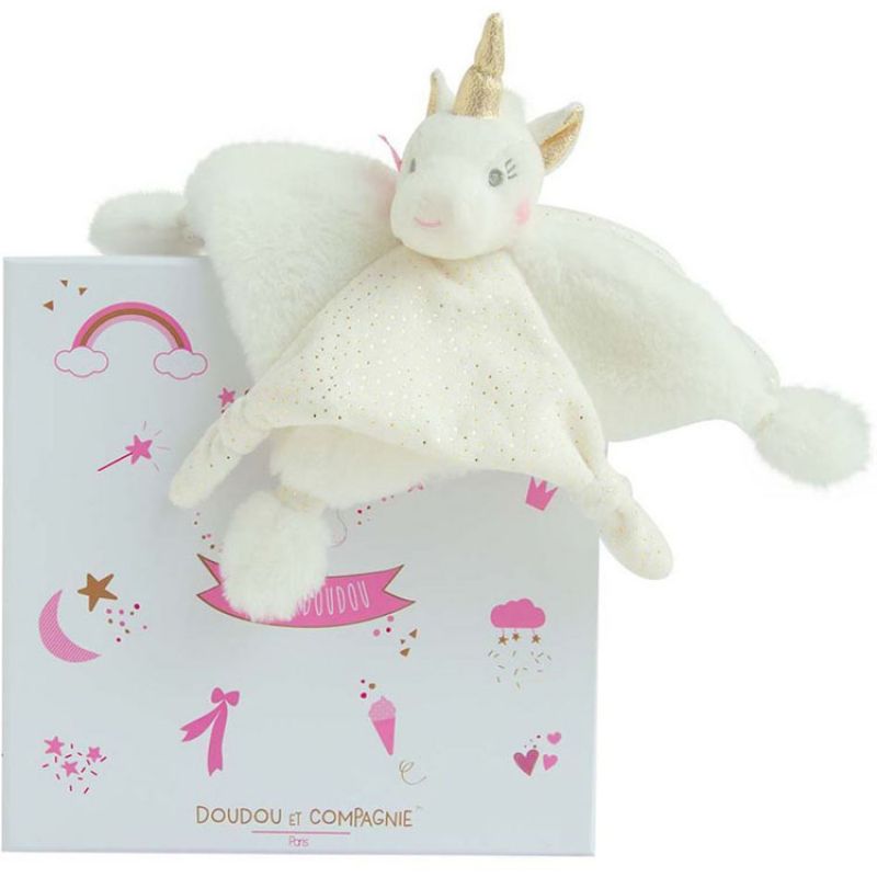 Coffret doudou plat licorne or Le doudou (22 cm) Doudou et Compagnie